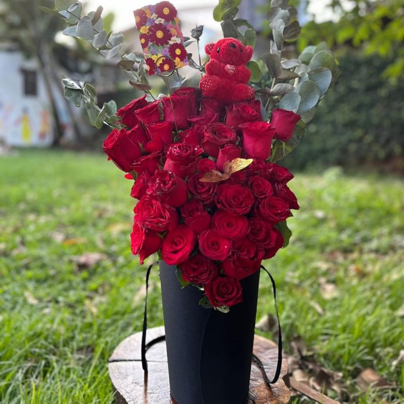 Just For You 40 Stems Vase - (Comes with Card and Teddy Bear)