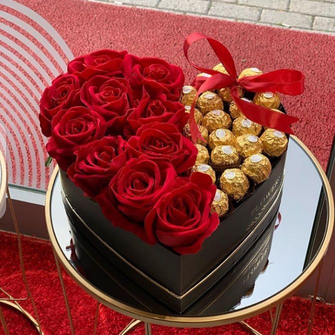 Love Heart Box with Ferraro Roche Chocolate and a Card