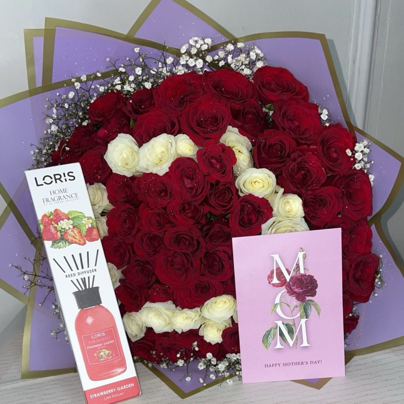 Mother’s Day Fragrance Package ( Mixed Rose Bouquet with Card and Home Fragrance diffuser)