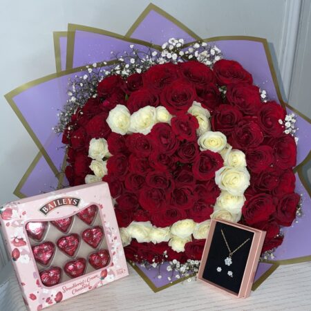 Mother’s Day Luxury Chocolate Package, Flowers and Card, Baileys Chocolate, Jewelry