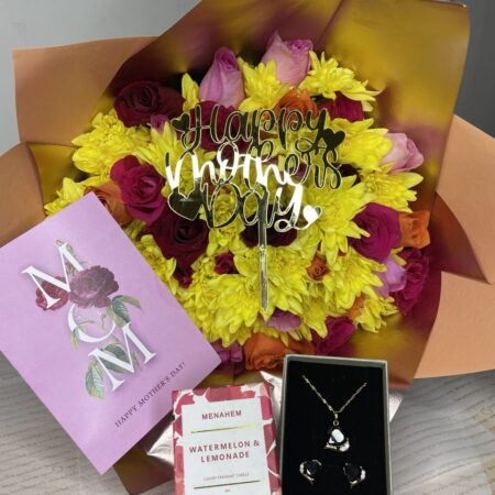 Sensual Mother’s Touch, (Mixed floral bouquet, Card, Candle, Jewelry Set)